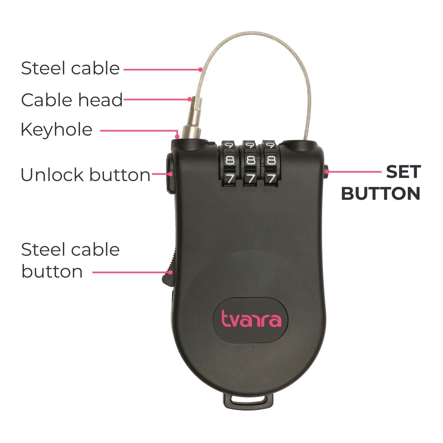 Tvarra Secure Loop Helmet Lock - Shadow Black