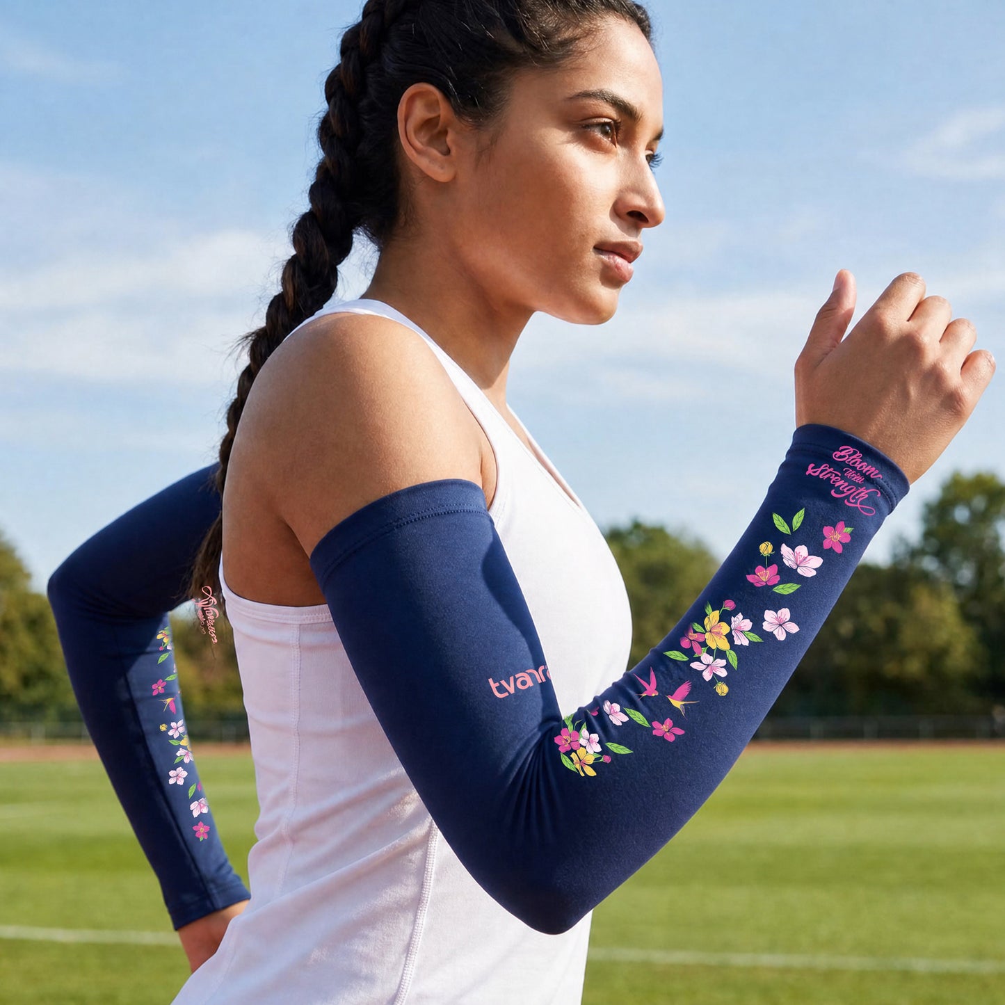 Tvarra UV Protection Arm Sleeves for Women | Bloom With Strength - Navy Blue