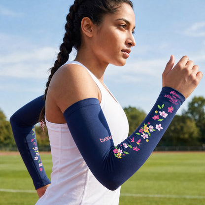 Tvarra UV Protection Arm Sleeves for Women | Bloom With Strength - Navy Blue