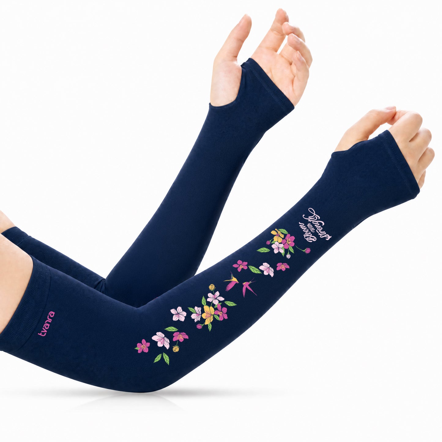 Tvarra UV Protection Arm Sleeves for Women | Bloom With Strength - Navy Blue