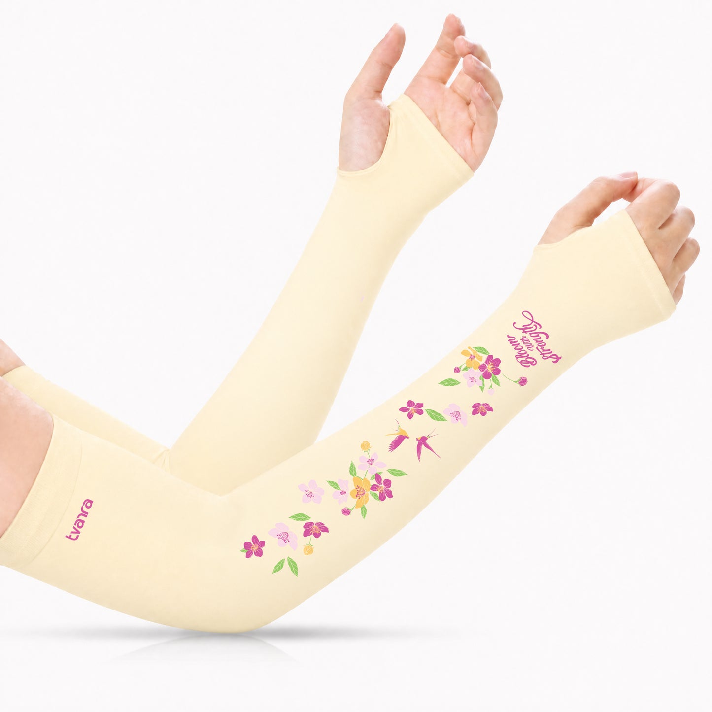 Tvarra UV Protection Arm Sleeves for Women | Bloom With Strength - Cream